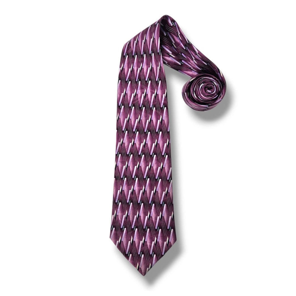 Carlo DeVenezia Silk Necktie Geometric Abstract Purple Retro Office OS